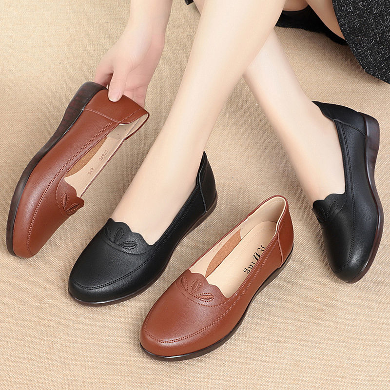 牛筋底皮鞋单鞋中老年妈妈鞋女鞋