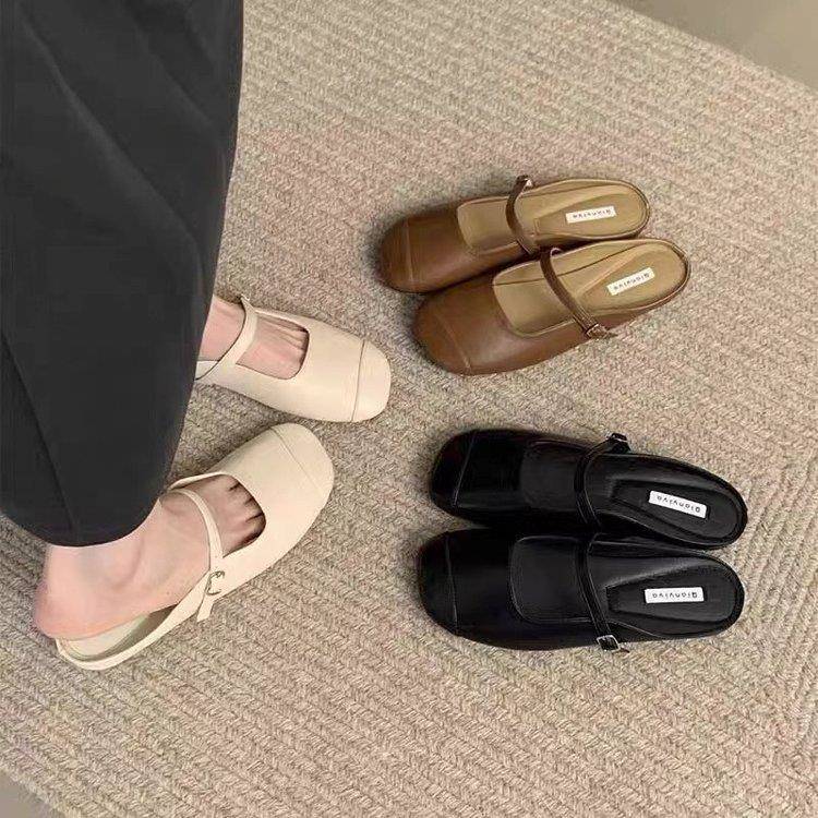 包头半拖鞋女外穿2025新款韩版温柔仙女软平底休闲一脚蹬穆勒单鞋