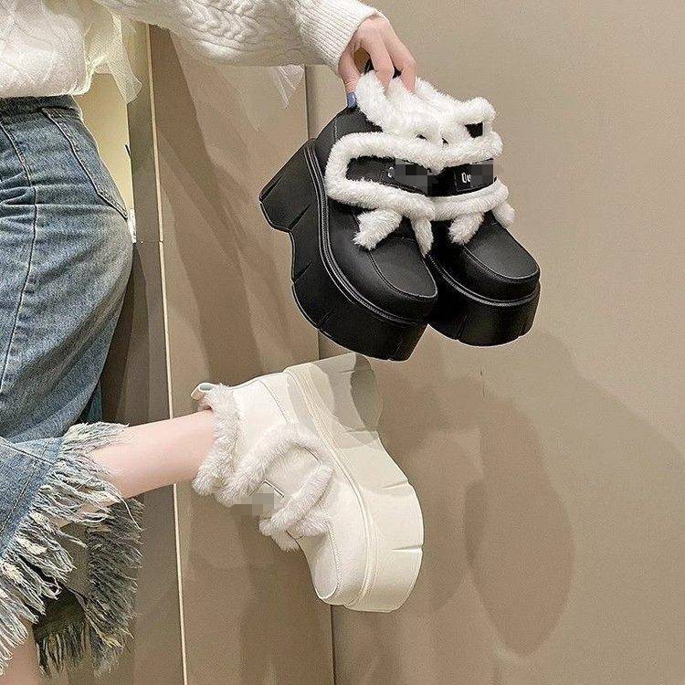 厚底松糕增高魔术贴雪地靴子女冬季加绒加厚2025新款毛毛面包棉鞋