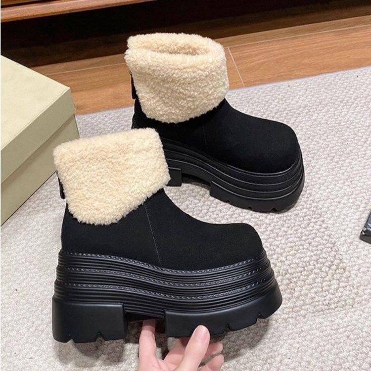 厚底雪地靴女2025年冬季新款增高10cm小个子加绒加厚保暖松糕棉鞋