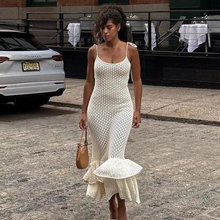 Vacation Beach Knitted Strap Long Cake Dress Women