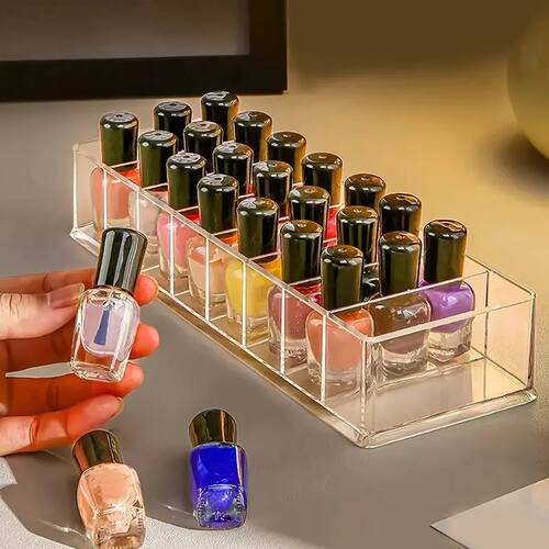 1pc, Transparent Nail Polish Storage Box, Suitable for Table