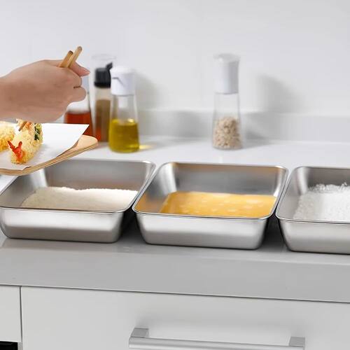 3-Piece Stainless Steel Breading Tray Set, for Chicken Fish