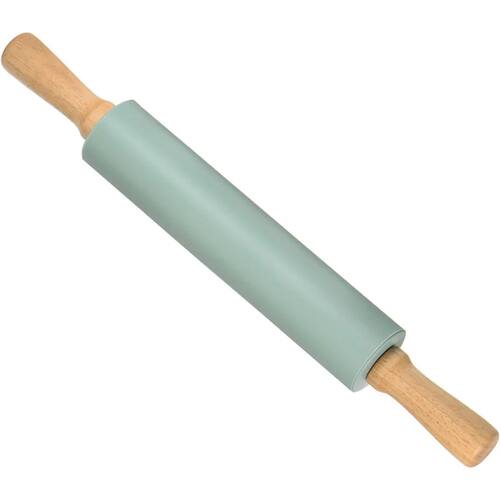 Non-Stick Silicone Rolling Pin Wooden Handle Pastry Dough Fl