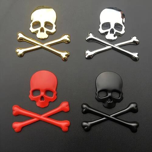 1pc Car Motorcycle 3D Metal Skull Badge Sticker Emblem Unive