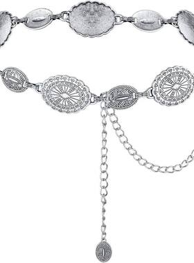 Metal Waist Chain Belt for Women Western Cowgirl Concho Silv