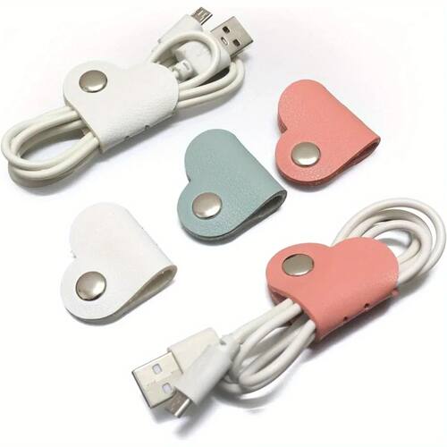 Simple Solid Color Heart-shaped Leather Cable Organizer, Dat
