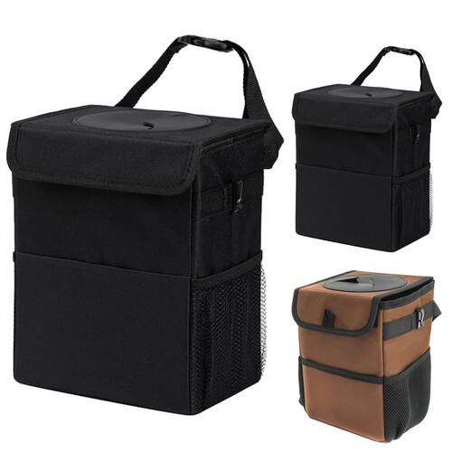 Car Trash Can with Lid and Storage Pockets  Auto Rear Seat G