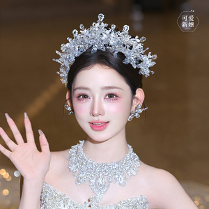 主婚纱新娘重工皇冠超闪水凝花朵