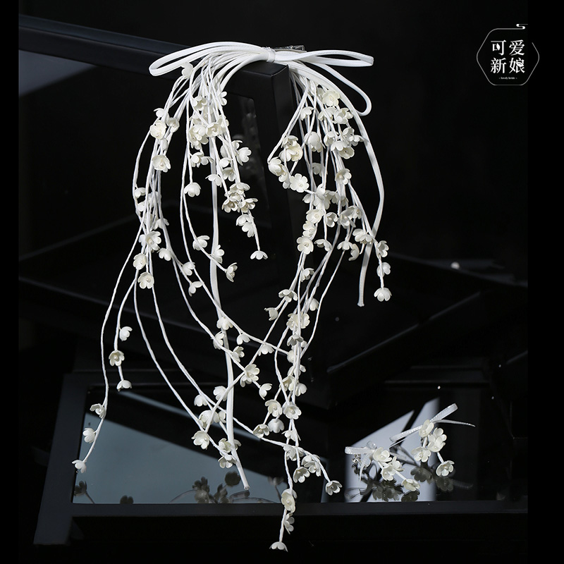 森系新娘白色铃兰花流苏边夹