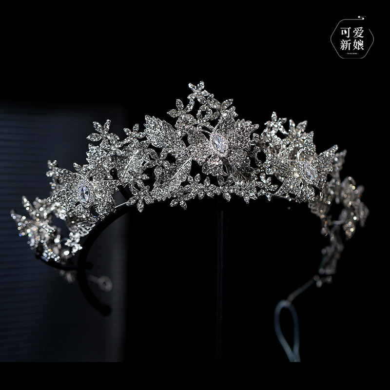 重工水钻皇冠新娘结婚高级感闪钻花朵蝴蝶公主造型大气主婚纱发饰