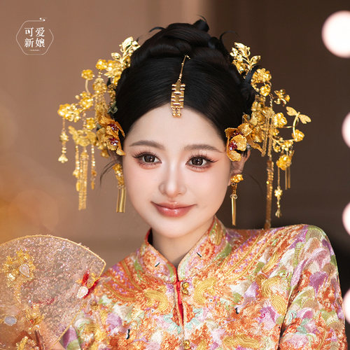 新中式金色轻奢高级龙凤褂头饰