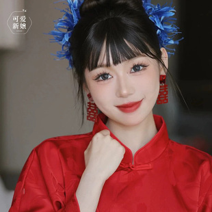 耳饰女2025新款高级复古红色双喜耳环新中式结婚礼服晨袍旗袍耳针