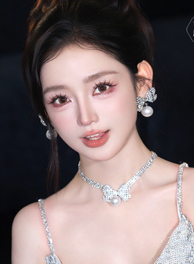 高级感新娘甜美蝴蝶结珍珠项链