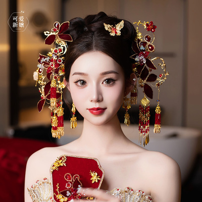 中式重工高级复古丝绒花朵头饰