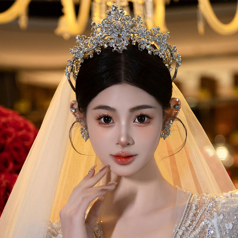 可愛新娘2025新款韓式皇冠奢華大氣公主雙層王冠禮服主婚紗頭飾品