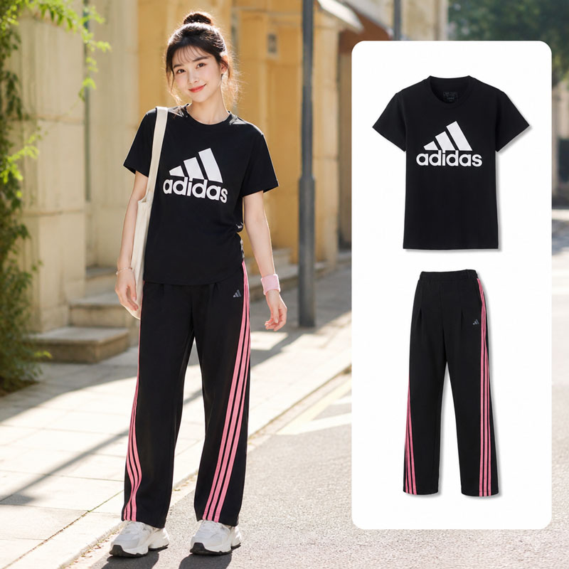 【自营】Adidas阿迪达斯套装女装舒适简约T恤宽松时尚休闲长裤