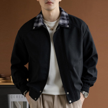 潮牌假两件夹克男春秋季休闲翻领工装时尚痞帅宽松大码高级感外套