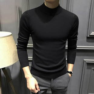 潮牌半高领毛衣男2025年新款 冬季 加绒加厚修身 休闲纯色打底针织衫