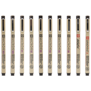 日本SAKURA进口樱花针管笔黑色水性防水0.8漫画勾线笔手绘套装0.1mm美术生专用绘图建筑设计笔景观0.5全套003