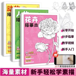飞乐鸟花卉动物人物描摹本赠送教学视频铅笔画针管笔钢笔基础素描入门画画自学描红画本