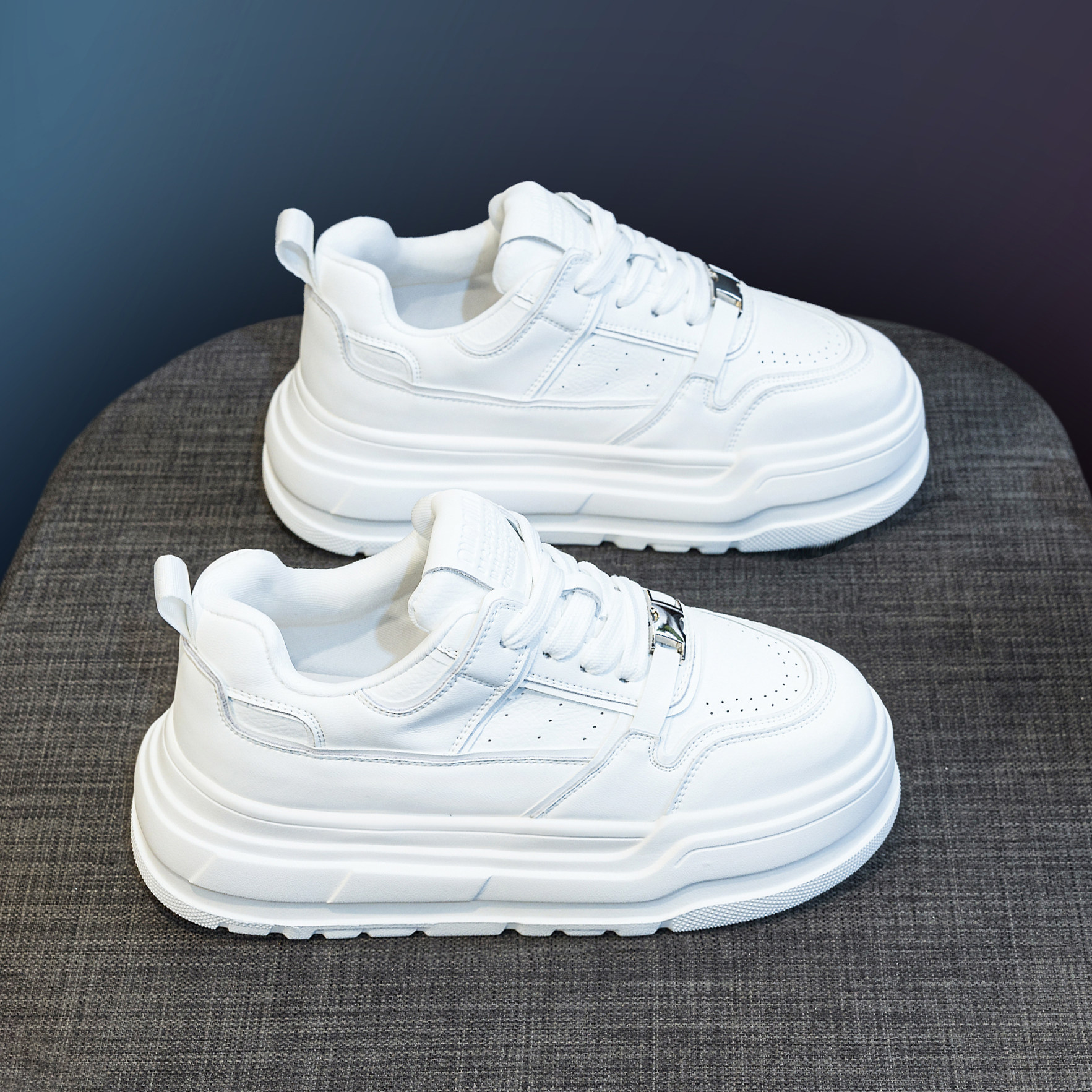 真皮厚底小白鞋女爆款增高板鞋