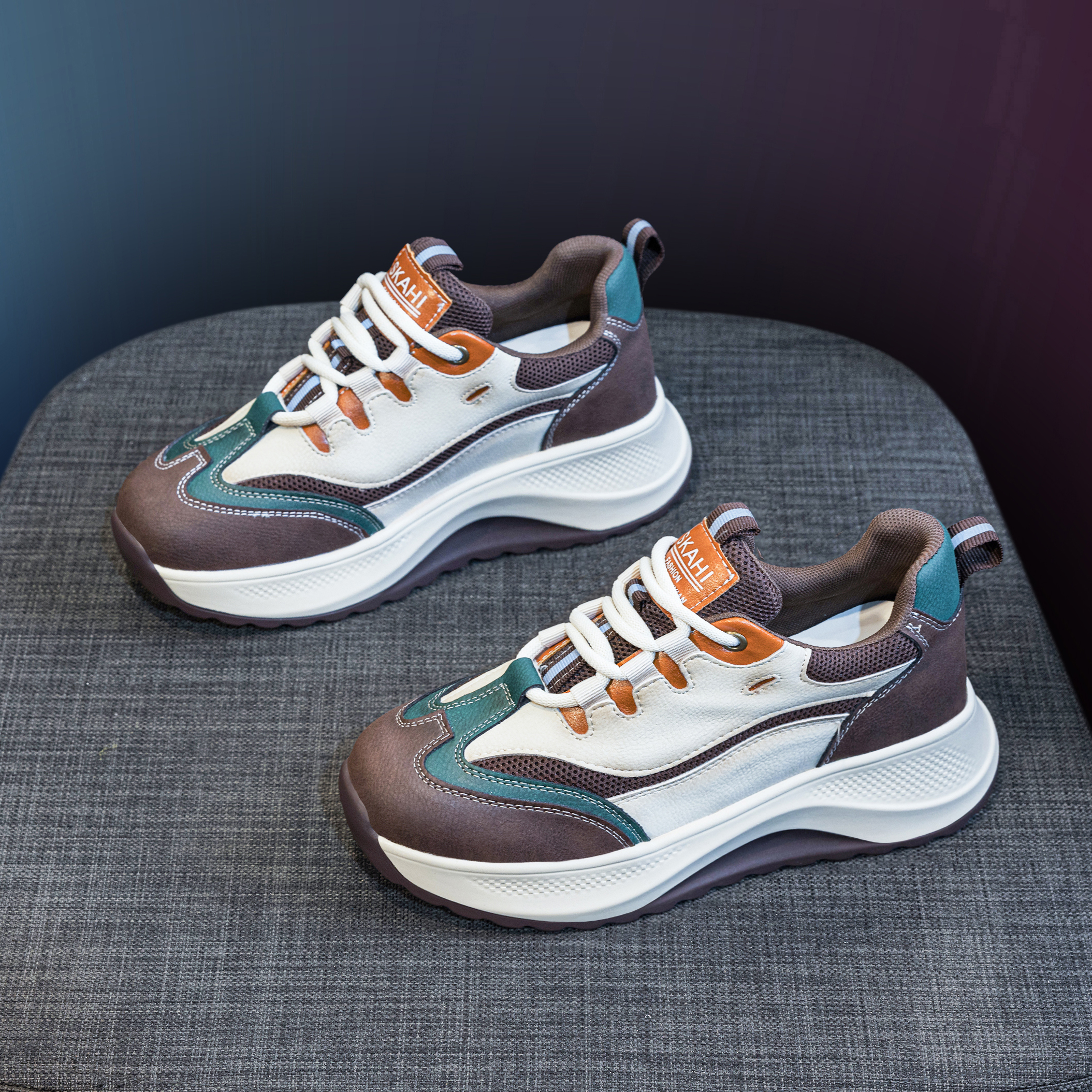 拼色内增高厚底运动鞋女加绒鞋子