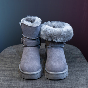 毛毛大棉鞋 保暖中筒靴子爆款 新款 加绒加厚两穿雪地靴女2025年冬季