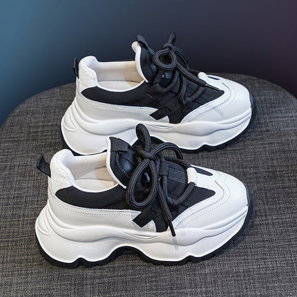 真皮内增高7cm老爹鞋女2025年春秋新款厚底休闲运动鞋小个子女鞋