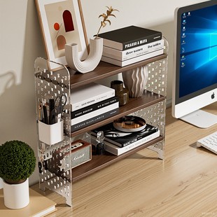 桌面置物架亚克力洞洞板桌上书架办公桌多层收纳架工位分层整理架