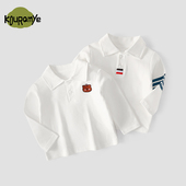长袖 翻领T恤2026春装 新款 男童儿童polo衫 宝宝宽松a类打底衫 白