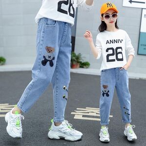 女童牛仔裤2023春秋新款女孩韩版洋气长裤中大童宽松时尚休闲裤子
