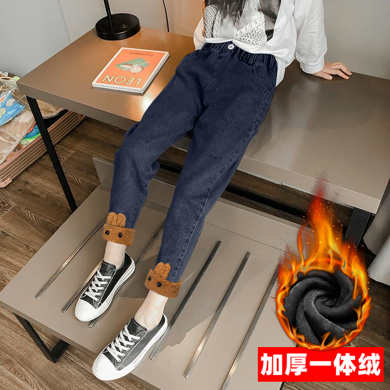女童加绒牛仔裤宝宝棉裤厚水洗软