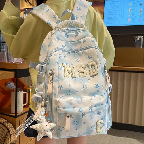 路可斯威星星印花书包女初中生高中生大容量背包高颜值校园双肩包