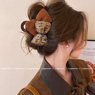 复古双面蝴蝶结抓夹女高级感2026新款鲨鱼夹子发夹后脑勺大号发饰