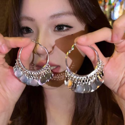 粼粼波光亮片流苏耳环女2025新款