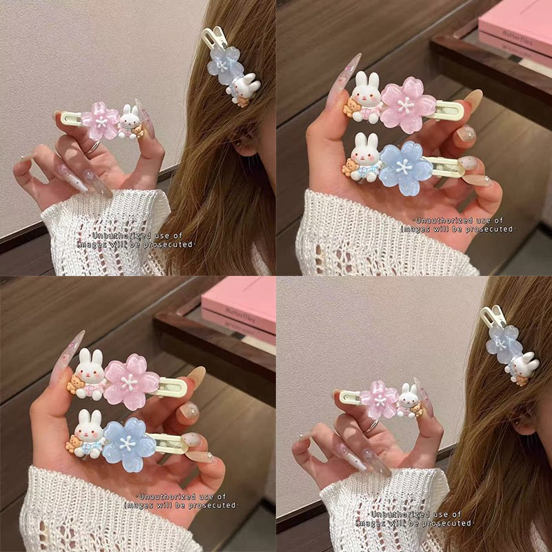 春夏小兔子甜美果冻樱花发夹少女心侧边夹碎发夹刘海夹头饰新款