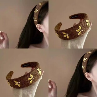 【一叶知秋】美拉德毛呢宽边发箍女金叶高级感高颅顶头箍时尚发卡