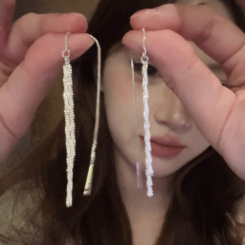 气质长款圆脸显瘦银河流苏耳环女