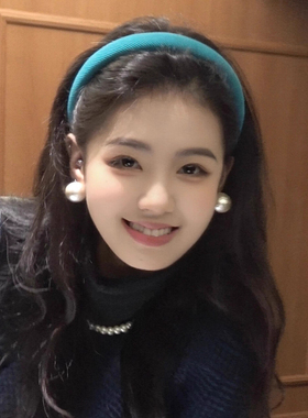 湖蓝色海绵发箍女2026新款日常外戴高颅顶发卡发捆百搭细头箍发饰