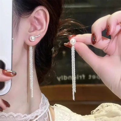 长款两戴珍珠流苏耳环女轻奢小众