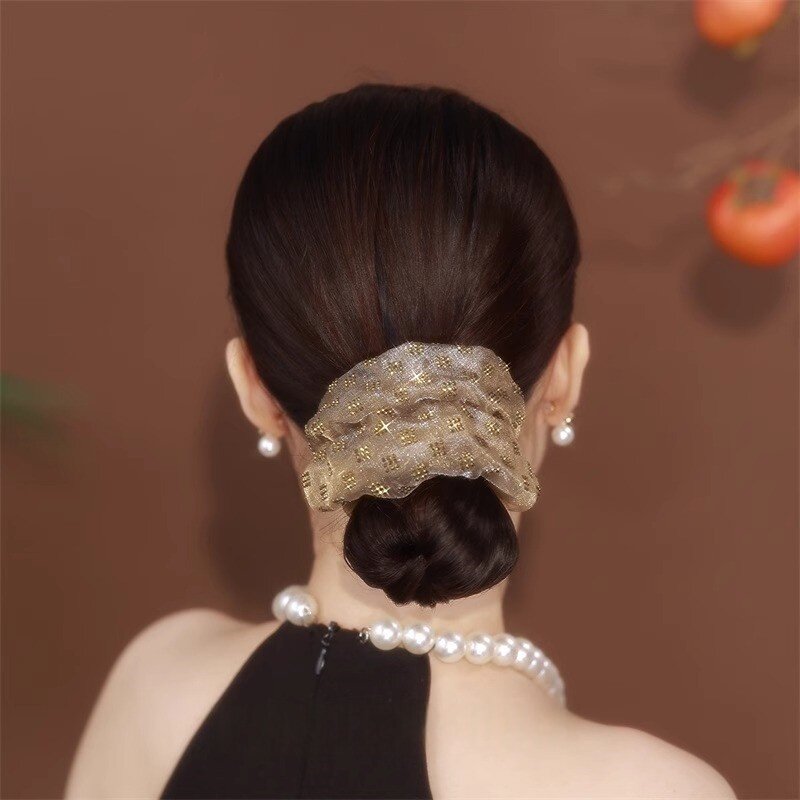 经典格子大肠发圈欧根纱头绳头花