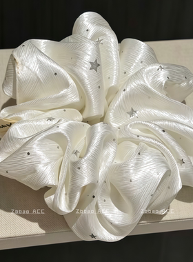 质感发饰！白色星星缎面大肠发圈女慵懒风发绳扎头发头绳韩系头饰