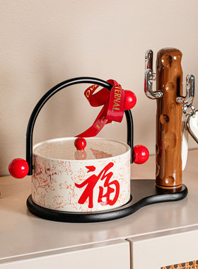 创意福字手提桶钥匙收纳摆件提篮