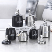 暴力熊创意烟灰缸高级感黑银色带盖子轻奢可爱家用时尚 摆件烟 个性