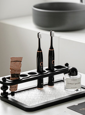 黑色双人牙刷架台面收纳置物架浴室洗漱品刷牙杯牙缸牙具收纳套装