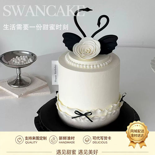 高级女士轻奢黑天鹅蛋糕同城配送