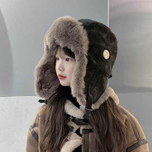 雷锋帽男女儿童冬季加绒加厚保暖骑行护耳帽东北防风滑雪飞行员帽