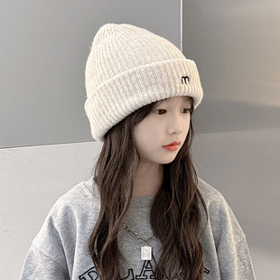 ins韩国宝宝毛线帽秋冬洋气M字母宝宝针织护耳帽男女童保暖冷帽潮