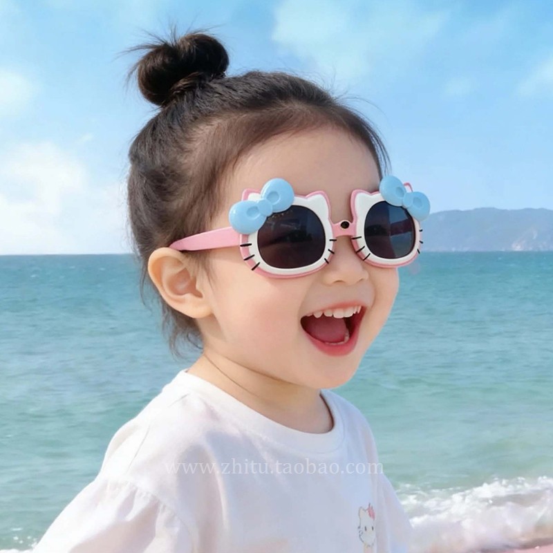 儿童眼镜宝宝可爱猫咪造型偏光墨镜女童遮阳公主小女孩硅胶太阳镜